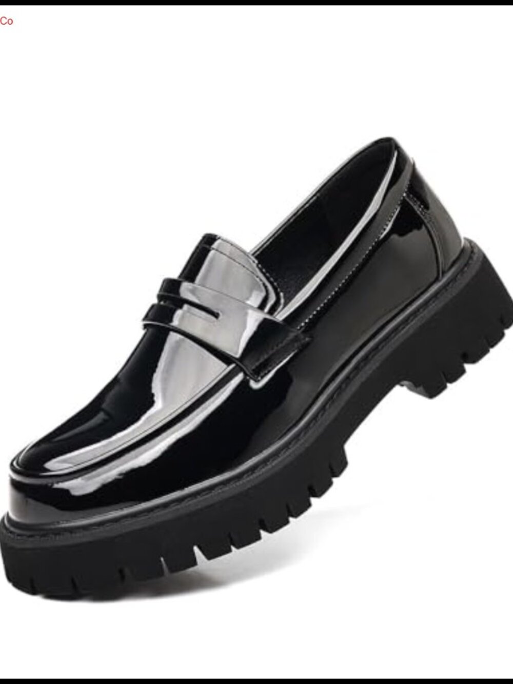 Men's Patent Leather Platform Chunky Loafers Lug Sole Slip-On Business Casual
